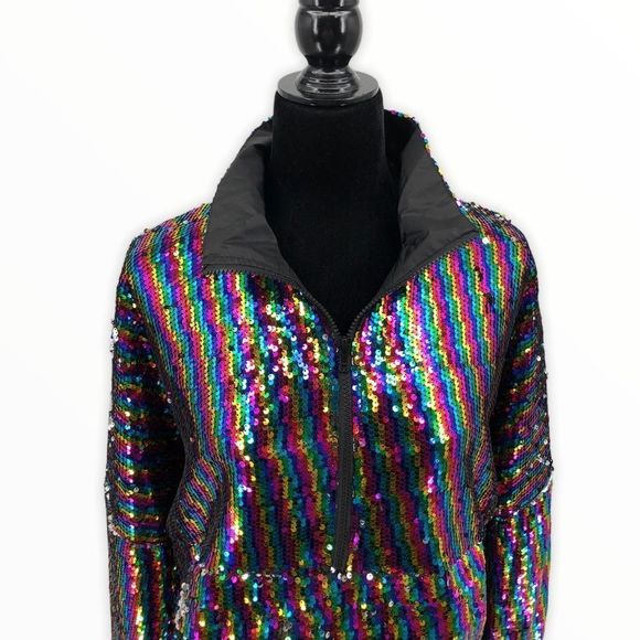 ASOS Rainbow Stripe Sequin Pullover with Pouch - Picture 3 of 14
